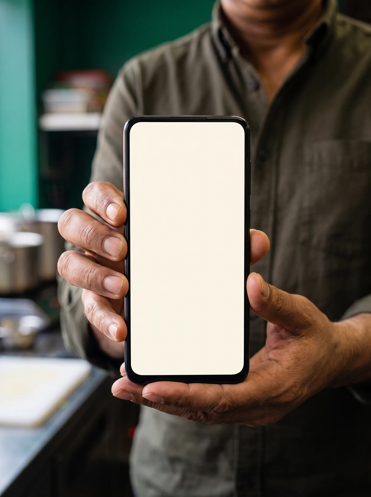 An owner holds a phone upright; the Rozaana daily report is composed within its screen.